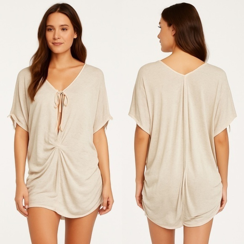 L*Space Heathered Cream Swim Cover-up Shirt